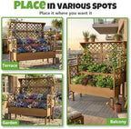elevated raised garden bed with trellis & 2 showing dimensions
