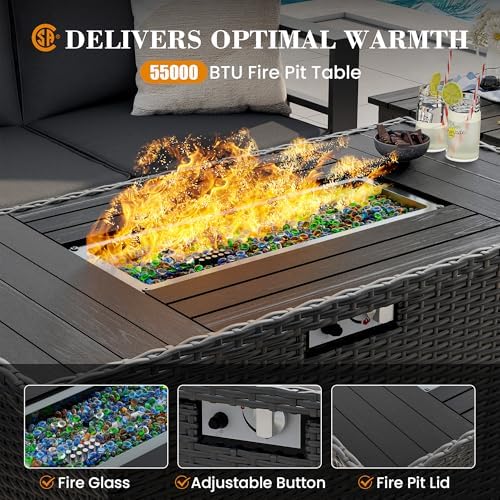 udpatio aluminum patio furniture set, 7-piece outdoor sectional, side view