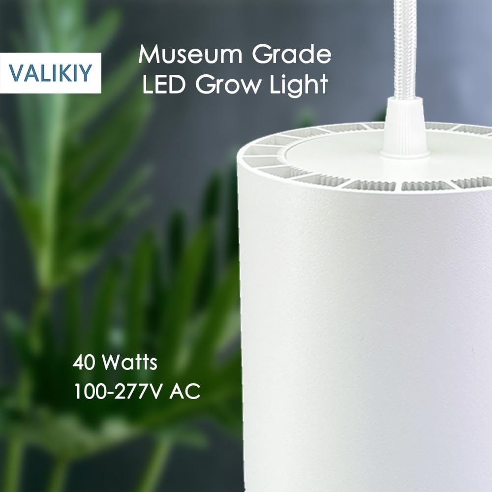 Hanging Grow Light 40W Large, Full Spectrum Warm White Color Plant Lamp, 120V Plug-in with Timer, 15FT Fabric Power Cord, Decorative Pendant Plant Light