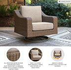 Signature Design by Ashley Outdoor Swivel Lounge Chair with Cushion, Beige | All-weather resin wicker, Powder-coated aluminum frame, Nuvella fabric, Boxed edge cushion, Carmel Bay