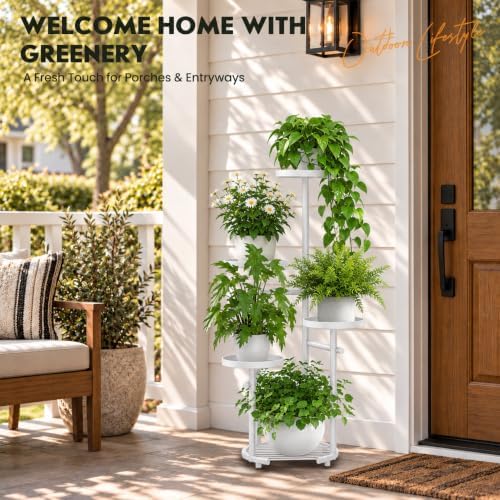 tosking tall 5-tier round metal corner plant stand, front angle view
