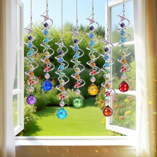 crystal gazing ball spiral wind spinner suncatcher garden, view 9