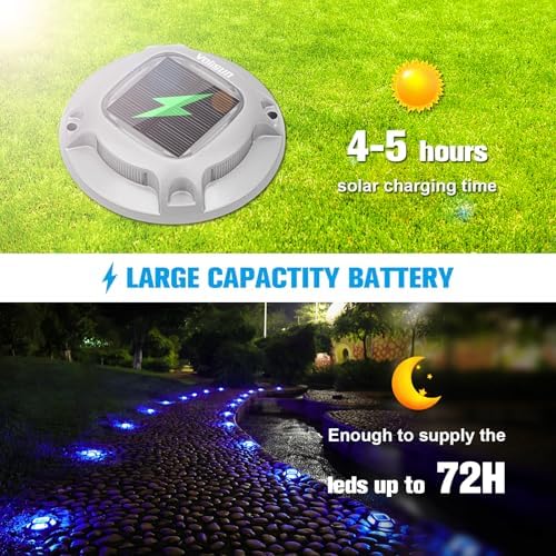 VOLISUN Solar Driveway Marker Lights Dock Marine Led Deck Outdoor 12 Pack | 2 Colors in 1,Solar Powered Waterproof Warning Step Lights for Pathway Garden Sidewalk Walkway (Blue/White)