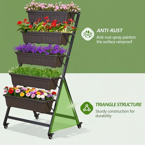 vecelo 5-tier vertical garden bed, freestanding elevated raised, view 9