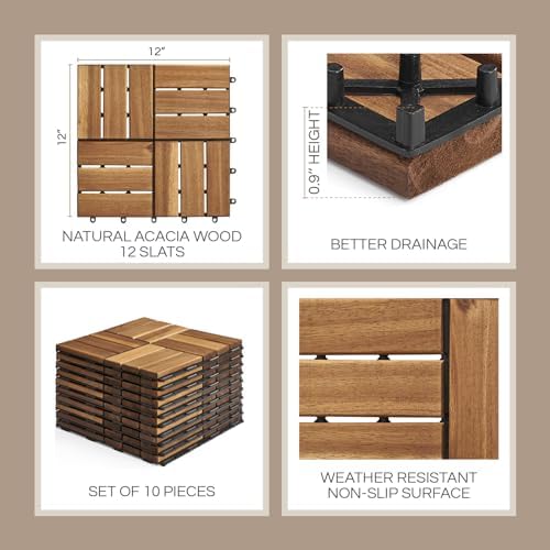 thyoi premium deck tiles, 10 pcs patio flooring, close-up detail