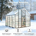 6x8ft polycarbonate greenhouse, with vented roof window, charcoal, view 9
