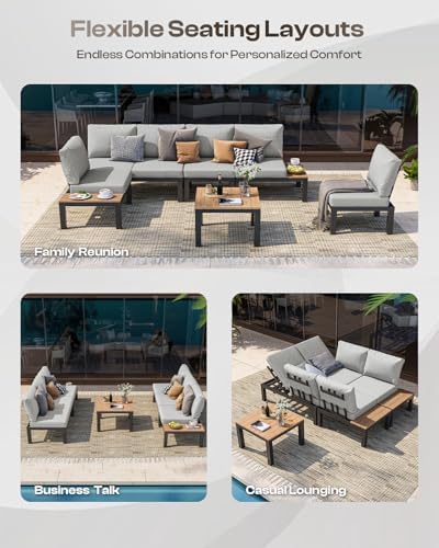 aluminum outdoor patio sofa set, 2 seats modular, close-up detail