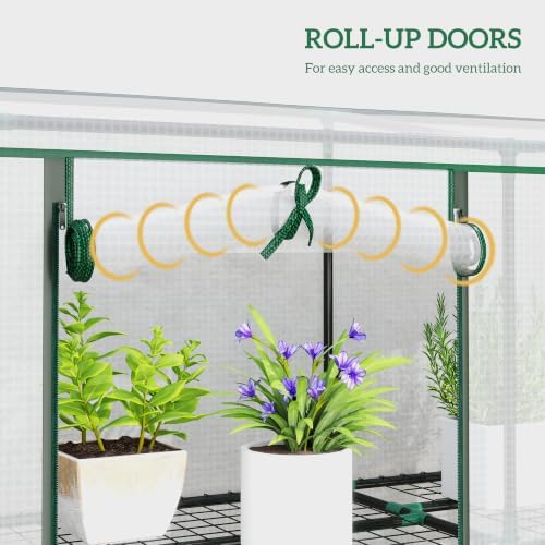 outsunny lean-to greenhouse with 3 tier shelves 84.6" showing dimensions