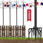 Arrinew String Light Poles 9 FT Metal Poles with Hook for Outside String Lights - Outdoor Patio Light Poles Lighting Stand for Deck, Backyard, Balcony, Hanging Basket, Lantern, Bird Feeder 4Pack