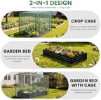 galvanized raised garden bed with crop cage plant, close-up detail