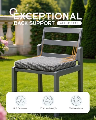 Patio Dining Chairs Set of 2, Outdoor Metal Chairs with Cushions Grey