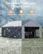 13x25 ft carport with 10 sandbags, car port, side view