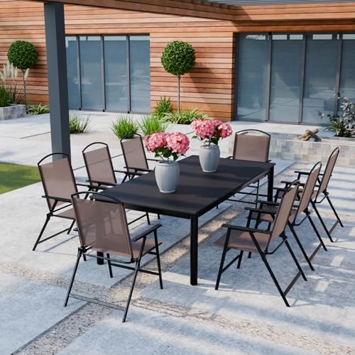 Outdoor Folding Patio Dining Sling Chairs with Mesh Fabric for Garden Lawn Comping-Set of 4 Brown