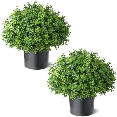 artificial boxwood topiary ball trees for front door, view 9