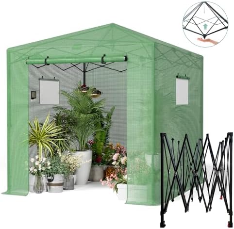 8x6 ft walk‑in green house for outdoors, pop‑up, view 9