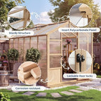 heavy duty walk-in wooden greenhouse kit, 4mm polycarbonate showing dimensions