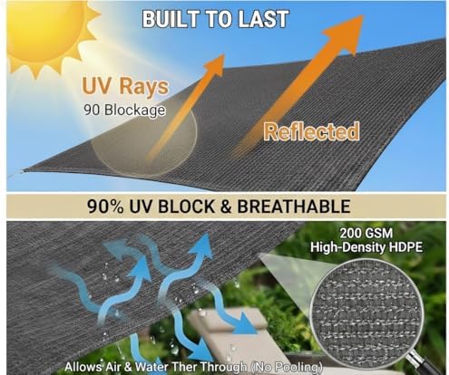 6x10 ft 90% outdoor sun shade cloth, reinforced shown in use