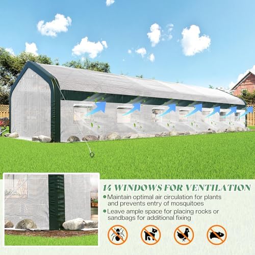 amerlife 34x10x7 ft walk-in tunnel greenhouse with watering showing dimensions