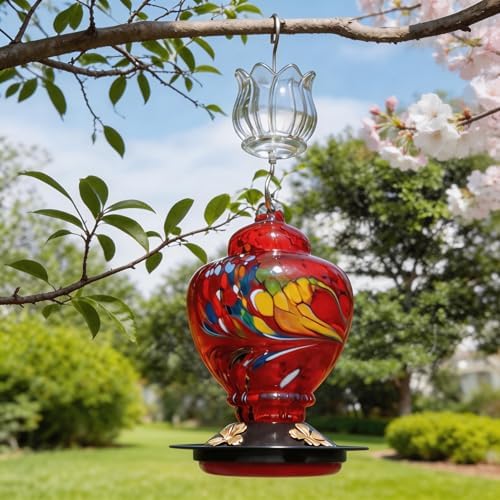 3oz Glass Ant Moat for Hummingbird Feeder, Clear Tulip Insect Guard | Stainless Hooks, Floral Buffer, Nectar Protector, Water Barrier Blocking Bugs, 3 Ounce/90ml Capacity