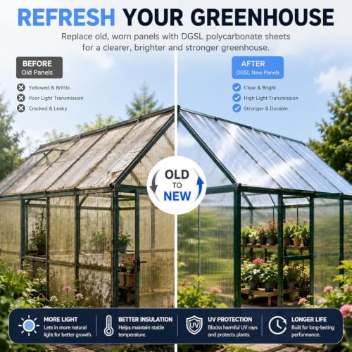 dgsl polycarbonate greenhouse panels, 20 pcs 4'x 2'x showing dimensions