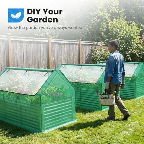 quictent raised garden bed with cover galvanized planter, front angle view