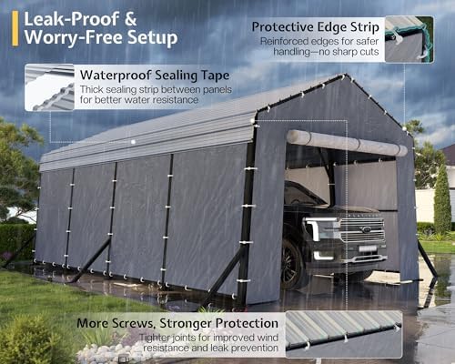 jocisland 12x20x10.5 ft metal carport with waterproof removable showing dimensions