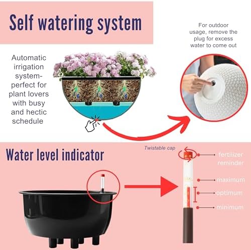 lalagreen hanging planters (11in, 2 pack) self-watering hanging, close-up detail