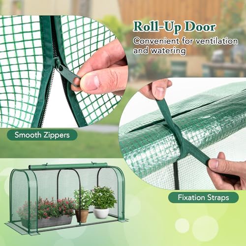 raised garden bed with greenhouse, waterproof sun-protective green, side view