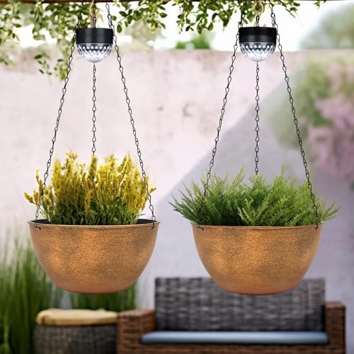 sunnypark 2 pack solar hanging planters for plants on a desk or shelf