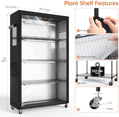 bstrip indoor greenhouse with grow light oxford cover, side view