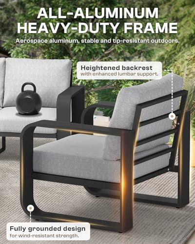 oversized aluminum outdoor furniture set, extra large patio showing dimensions