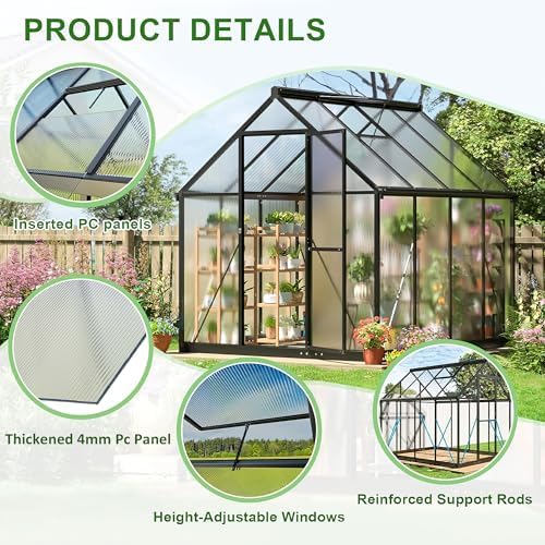 polar aurora 6x8 ft walk-in polycarbonate heavy duty, close-up detail