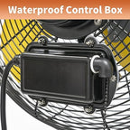hicfm 2600 cfm 14 inch outdoor wall mount showing dimensions