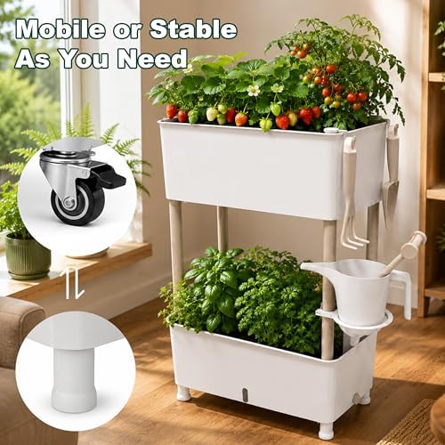 2-tier 27.8"h rolling raised garden bed with wheels, close-up detail