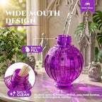 Glass Hummingbird Feeder for Outdoors Hanging, 26 fl oz Bird Nectar Feeder | 5 Metal Flower Feeding Ports, 360° Perch Ring, Easy Refill Clean, Leakproof, Ideal for Backyard Garden Outdoor Decor, Purple