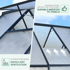 8'x14' aluminum greenhouses kit for outdoors, polycarbonate greenhouse showing dimensions