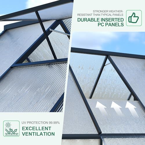 6'x11' aluminum-framed polycarbonate greenhouse, heavy duty polycarbonate greenhouse showing dimensions