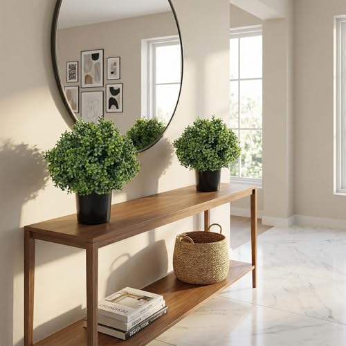 enven set of 2 artificial boxwood topiary trees, package contents