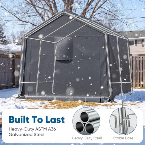 quictent 8x10ft carport shelter storage shed with roll-up, close-up detail