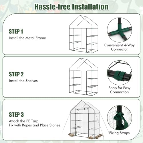 giantex walk-in greenhouse, 4 tier 8 shelves, portable, front angle view
