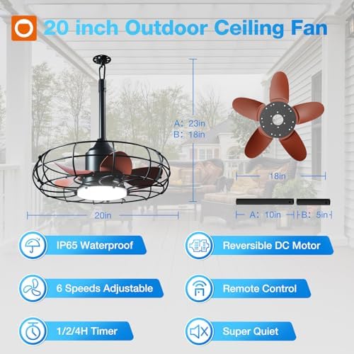 addlon 20" outdoor ceiling fan with light for, front angle view