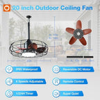 addlon 20" outdoor ceiling fan with light for, front angle view