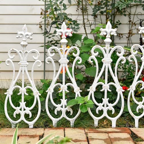 sungmor decorative cast iron white flower bed fence, close-up detail