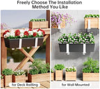 y&m 2 pack window box brackets, adjustable railing, front angle view