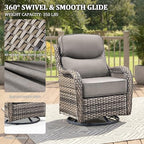 Luxury Swivel Rocker Chairs Fire Pit Set with 6" Thick Cushion 7 piece Wicker Outdoor Patio Chair with Sofa and Ottoman,Comfortable High Back Outdoor Patio Furniture Set - Gray | Gray