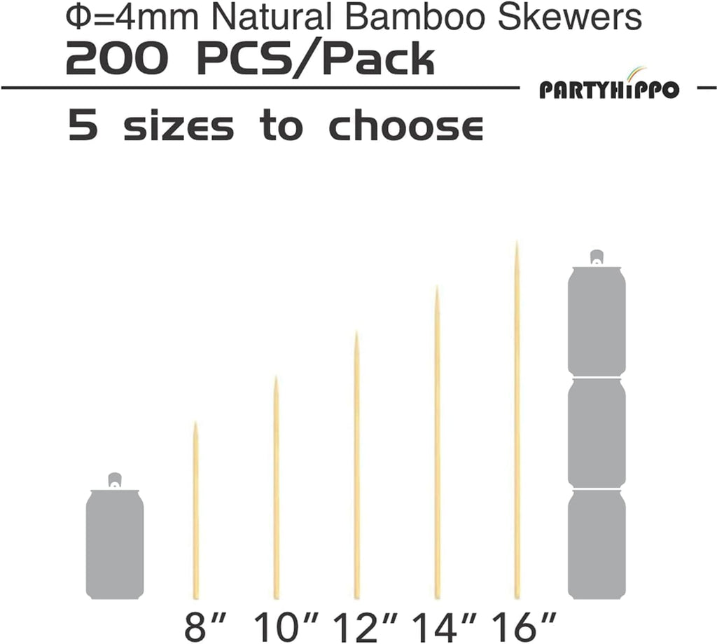 Party Hippo 16 Inch Natural Bamboo Skewers, 4mm Thick, 100 Pack – BBQ Kabob Sticks for Grilling, Fruit, Chocolate Fountain, Crafts & Parties – More Size Choices /8"/10"/12"/14"/16" (16" / 100 ct)