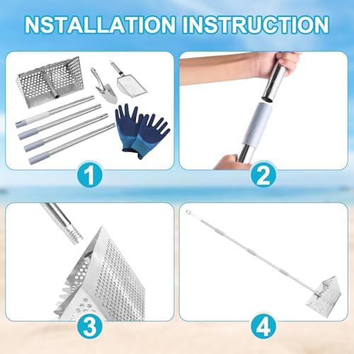 sand rake for beach,, 65 inches long handle, front angle view