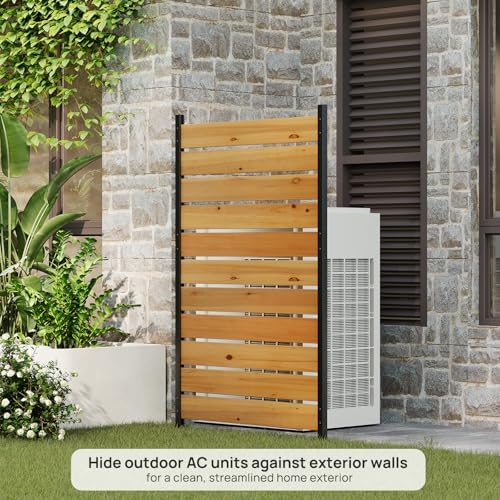 wood privacy fence screen outdoor privacy panels ac, close-up detail