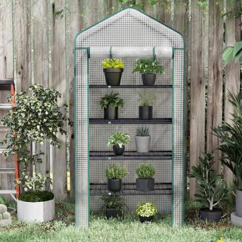 outsunny 5 tier mini greenhouse small portable 76", view 9