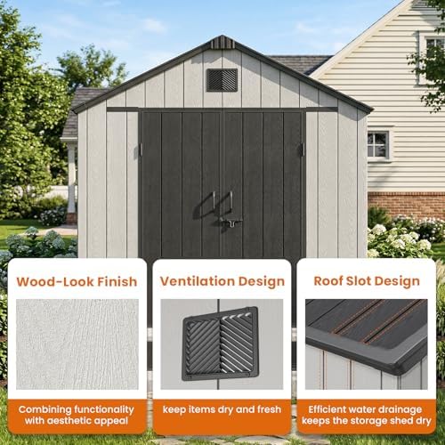 jocoevol heavy duty storage shed, 8x15ft resin outdoor, close-up detail